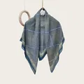 Elegant silk-cotton blend square scarf with paisley pattern on hanging display - Paisley Blue-Green Style (Bo110cm-23#) / 110cm