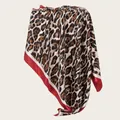 Detail view of 90cm leopard print satin scarf with red border contrast - L / Dark Red Edge Patchwork Leopard Style (SD90-15#)