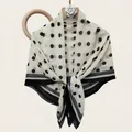 Elegant black and white polka dot silk cotton square scarf draped on a floral hanger - Vintage Large Polka Dot Style (Bo110cm-26#) / 110cm