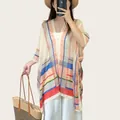 Chaqueta tipo chal de protección solar estilo étnico bohemio con motivos geométricos - Tops / 160x100cm / Cuadros de Colores