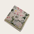 Elegant floral print silk scarf with green and red accents, folded detail view. - 58cm / Beige Red Floral