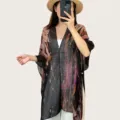 Cárdigan de gasa con estampado floral de estilo étnico bohemio para el sol, morado - Tops / 160x100cm / Púrpura Estrellado