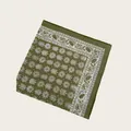 Detail of olive green scarf with white geometric and tribal pattern on fabric. - 58cm / Olive Green Totem Print