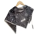 Elegant Chinese style black and white floral cotton square scarf for women's neck wear - 70cm / Black Paisley