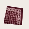 Detail of burgundy block printed cotton scarf with intricate white floral patterns - 58cm / Wine Red Woodcut Art Print (58CM-14#)