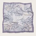 Elegant floral printed voile square scarf featuring scalloped edges in soft lilac tones. - 110X110CM / Lavender Floral
