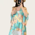Chal bohemio con estampado colorido para mujer, protección solar de verano para playa. - Tops / 160x100cm / Playa Azul