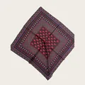 Detailed view of dark brown silk scarf with pink floral and geometric blue border - 58cm / Vintage Coffee Floral (58CM-31#)