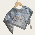 Vintage olieverf bloemen vierkante katoenen sjaal voor dames met elegant rozenpatroon - 70cm / Sterrengrijs