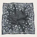 Detailed macro view of a floral print square scarf featuring decorative wave-cut edges - 110X110CM / Dark Grey Floral