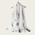 Detailed macro view of white rayon scarf with black watercolor ink wash pattern. - Black and Grey Abstract Stripes Style (RM70/180-37#) / 180cm