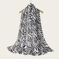 Black and white zebra print rayon scarf hanging on a wooden hanger - Black and White Zebra Print Style (RM70/180-35#) / 180cm