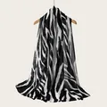 Zebra striped rayon scarf detail showing black and white pattern and soft texture - Black and White Zebra Print Style (RM70/180-36#) / 180cm