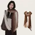 Macro detail showing the brown gradient texture of a crinkled cotton linen scarf - 180cm / Coffee Khaki Gradient
