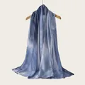 Detail view of a high-quality rayon scarf with a soft blue watercolor gradient effect - Blue and White Gradient Style (RM70/180-33#) / 180cm