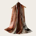 Detailed macro view of high-quality watercolor gradient rayon scarf with soft texture feel - Brown Orange Beige Black Watercolor Gradient Style (RM70/180-30#) / 180cm