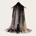 Detail view of a long scarf with elegant watercolor gradient stripes and soft texture. - Brown Grey Gradient Striped Style (RM70/180-28#) / 180cm