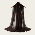 Detailed view of rayon scarf with brown watercolor gradient stripes on a hanger - Dark Coffee Earthy Yellow Watercolor Gradient Style (RM70/180-27#) / 180cm