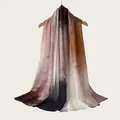 Detail shot of lightweight rayon scarf with elegant watercolor gradient stripes in earth tones. - Coffee Orange Purple Gradient Style (RM70/180-25#) / 180cm