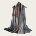 Detailed macro view of watercolor gradient stripe scarf showing soft viscose fabric texture - Grey Blue Purple Gradient Style (RM70/180-7#) / 180cm / Grey Blue Purple Gradient