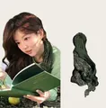 Dark green floral pleated cotton linen scarf shawl for elegant women's fashion styling - Green Small Floral