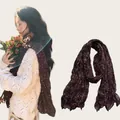 Elegant dark brown floral pleated cotton linen scarf with vintage artistic style - Floral Jujube Red