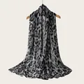 Elegant long leopard print viscose cotton scarf featuring black and gray animal patterns - Black Grey Leopard Style (RM70/180-3#) / 180cm / Black and Grey Leopard