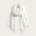 Elegant white pleated cotton linen scarf for women, lightweight long wrap accessory - 180cm / White