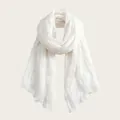 Elegant white cotton-linen pleated scarf with a lightweight crinkled texture for spring - White