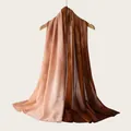 Elegant brown and peach gradient rayon scarf with watercolor stripe pattern for women - Dark Coffee Pink Gradient Style (RM70/180-6#) / 180cm / Dark Coffee Pink Gradient