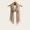 Elegant pleated cotton linen scarf in light beige with soft wrinkled texture - 180cm / Light Camel