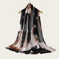 Elegant long rayon scarf featuring artistic watercolor gradient stripes in black and brown - Black White Caramel Gradient Style (RM70/180-9#) / 180cm / Black White Caramel Gradient