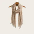 Elegant beige pleated cotton linen scarf lightweight thin shawl for women travel - Light Camel