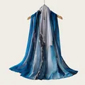 Elegant blue watercolor gradient cotton scarf with artistic stripe patterns for women. - Blue Watercolor Gradient Style (RM70/180-10#) / 180cm / Blue Watercolor Gradient
