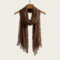 Elegant brown crinkle cotton linen scarf for women, lightweight and breathable wrap. - Coffee