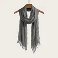 Elegant grey pleated cotton linen scarf for women, long and lightweight design - 180cm / Dark Gray