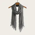 Elegant gray pleated cotton linen scarf for women, lightweight thin breathable shawl - Dark Gray