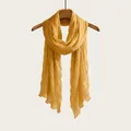 Mustard yellow crinkled cotton linen long scarf accessory for stylish autumn outfits. - 180cm / Turmeric