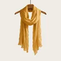 Elegant mustard yellow pleated cotton linen lightweight scarf shawl wrap for women - Turmeric