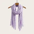 Elegant lavender purple pleated cotton linen scarf for women, lightweight long accessory - 180cm / Light Purple