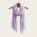 Elegant lightweight light purple pleated cotton linen scarf with a soft crinkle texture - Light Purple