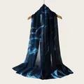 Elegant navy and cyan watercolor gradient rayon scarf for women with striped pattern - Navy Blue Cyan Watercolor Style(RM70/180-15#) / 180cm