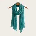 Soft turquoise wrinkled cotton linen scarf lightweight shawl for women - Aqua Blue