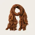 Elegant lightweight brown pleated cotton linen scarf with artistic wrinkled texture for women - Caramel color