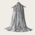 Elegant grey marble pattern rayon scarf featuring soft watercolor gradient stripes - Grey Blue Gold Marble Texture Style (RM70/180-26#) / 180cm