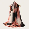 Elegant long rayon scarf with a soft watercolor gradient pattern in pink and black - Pink White and Black Gradient Style (RM70/180-38#) / 180cm