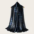High-quality rayon scarf with blue watercolor gradient stripes on black background - Black and Blue Gradient Striped Style (RM70/180-43#) / 180cm