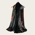 High-quality rayon long scarf with abstract watercolor gradient print in black and green - Dark Green and Brown Red Gradient Style (RM70/180-45#) / 180cm