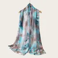 Elegant watercolor gradient rayon long scarf with abstract blue and pink patterns - Sky Blue Pink and Brown Gradient Style (RM70/180-46#) / 180cm