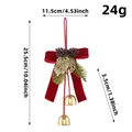 Christmas red velvet bow ornament featuring gold bells and pinecones, 25.5cm length - Double Bells Style / Two Bells Red Style
